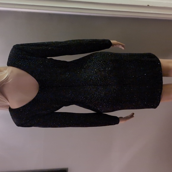 JOSEPH RIBKOFF VINTAGE Jersey Sparkle Mini Dress 6 (Petite) Black Silver LBD - Picture 4 of 13